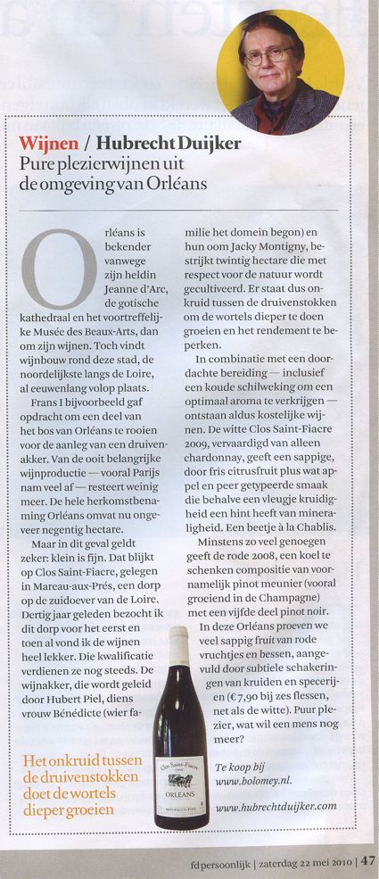 Hubrecht Duijker over de rode en witte Clos Saint-Fiacre (Orléans) in het FD
