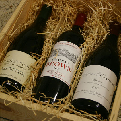 gift example: wooden box with 3 bottles of fine wine