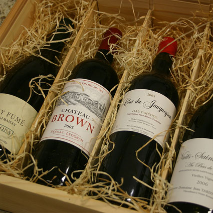 gift example: wooden box with 4 bottles of fine wine