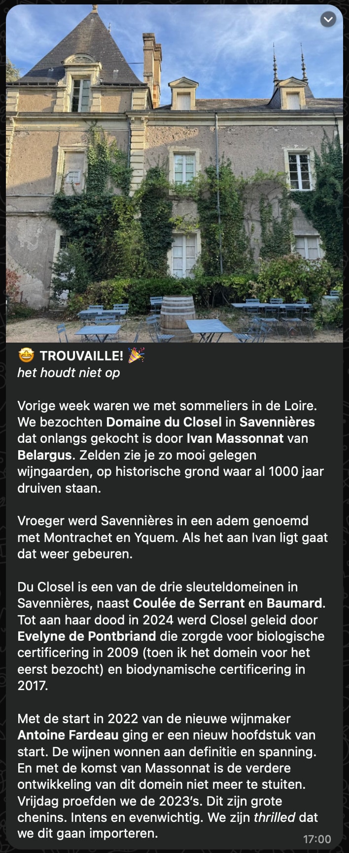 WhatsApp Bericht Deel 1 - Domaine du Closel Introductie